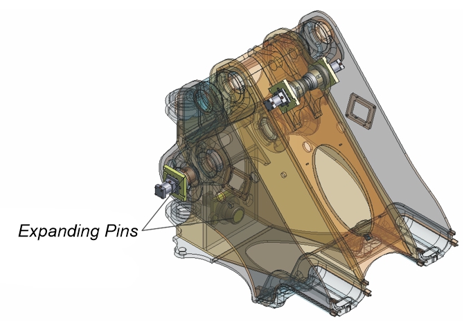 Expanding pins are custom designed for each application 